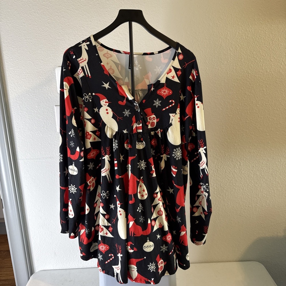 Allegrace Christmas Women's Long Sleeve Pullover Tunic Style Top Plus Size 4XL